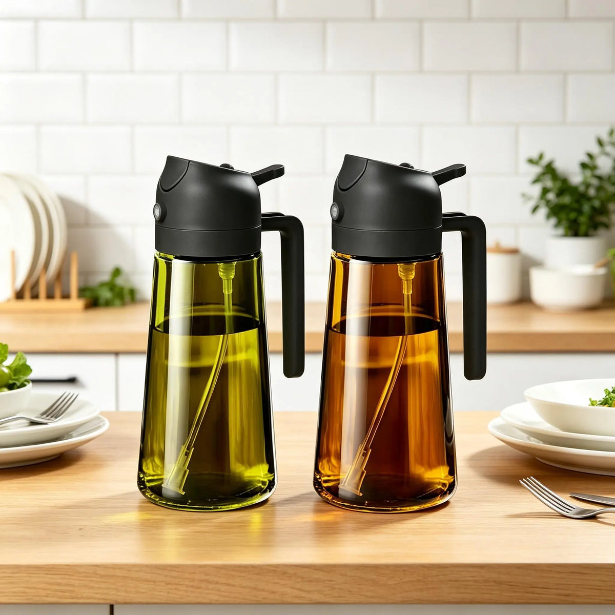 2-In-1 Food-Grade Oil Sprayer and Oil Dispenser Bottle, Multifunctional Kitchen Gadget in Black, Ideal Oil Tool for Air Fryer, Salad Making and BBQ Cooking, Modern Home Kitchen Accessory