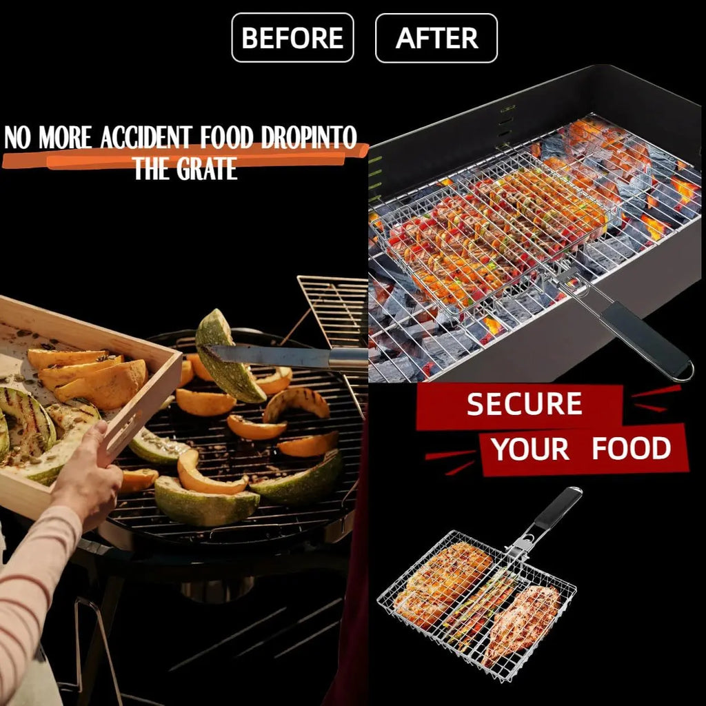 Summerwins Rectangular Carbon Steel Outdoor BBQ Grill Net - Single Roomier Sheet Grid Rack with Handle, Thick Durable Outdoor Cooking Barbecue Utensils for Home & Festive Supplies