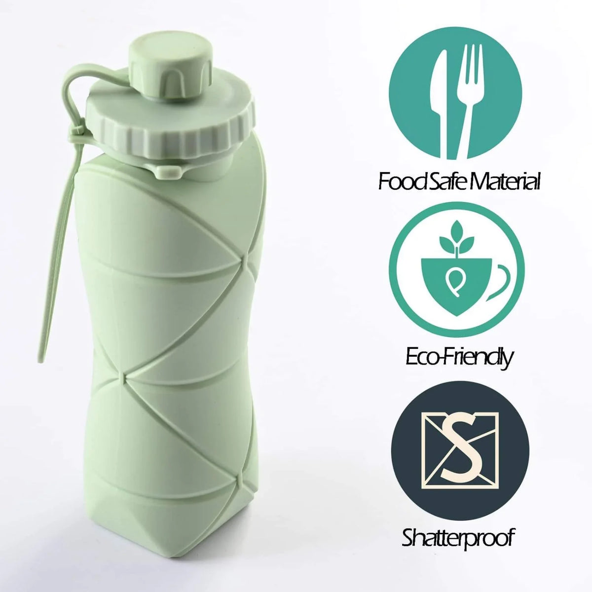 600Ml Collapsible Silicone Water Bottle ‚Äì Bpa-Free Foldable Travel Flask (Light Green)