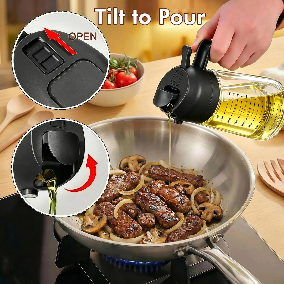 2-In-1 Food-Grade Oil Sprayer and Oil Dispenser Bottle, Multifunctional Kitchen Gadget in Black, Ideal Oil Tool for Air Fryer, Salad Making and BBQ Cooking, Modern Home Kitchen Accessory