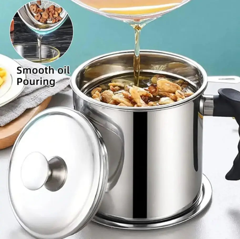 Stainless Steel Oil Pot with Tray and Lid, Kitchen Oil Dispenser and Bacon Grease Container, Cooking Oil Container, Olive Oil Dispenser, Kitchen Gadget, Oil Drip Drainer
