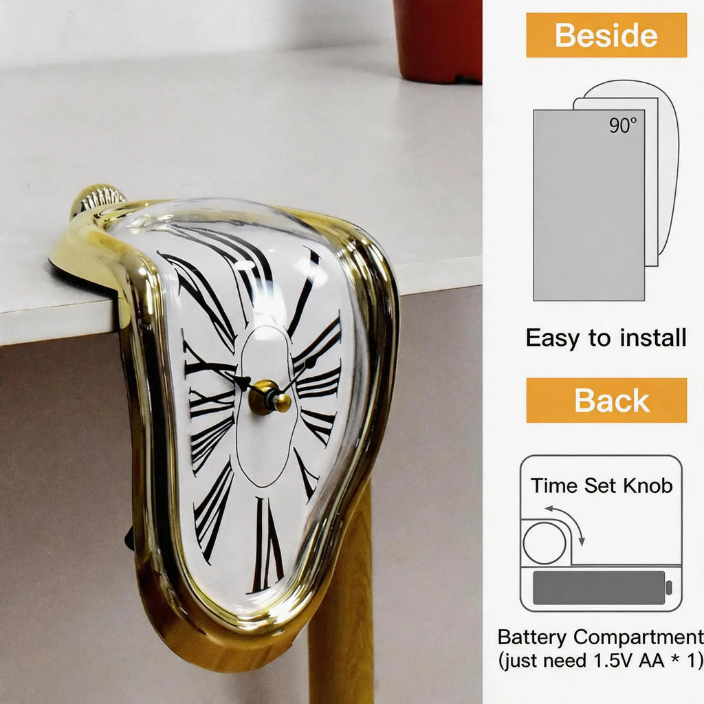 Salvador Dali Melting Clock, Creative Decorative Clock, Surrealist Art Melted Clock Funny Decor Gift for Home Office Desk Shelf Wall