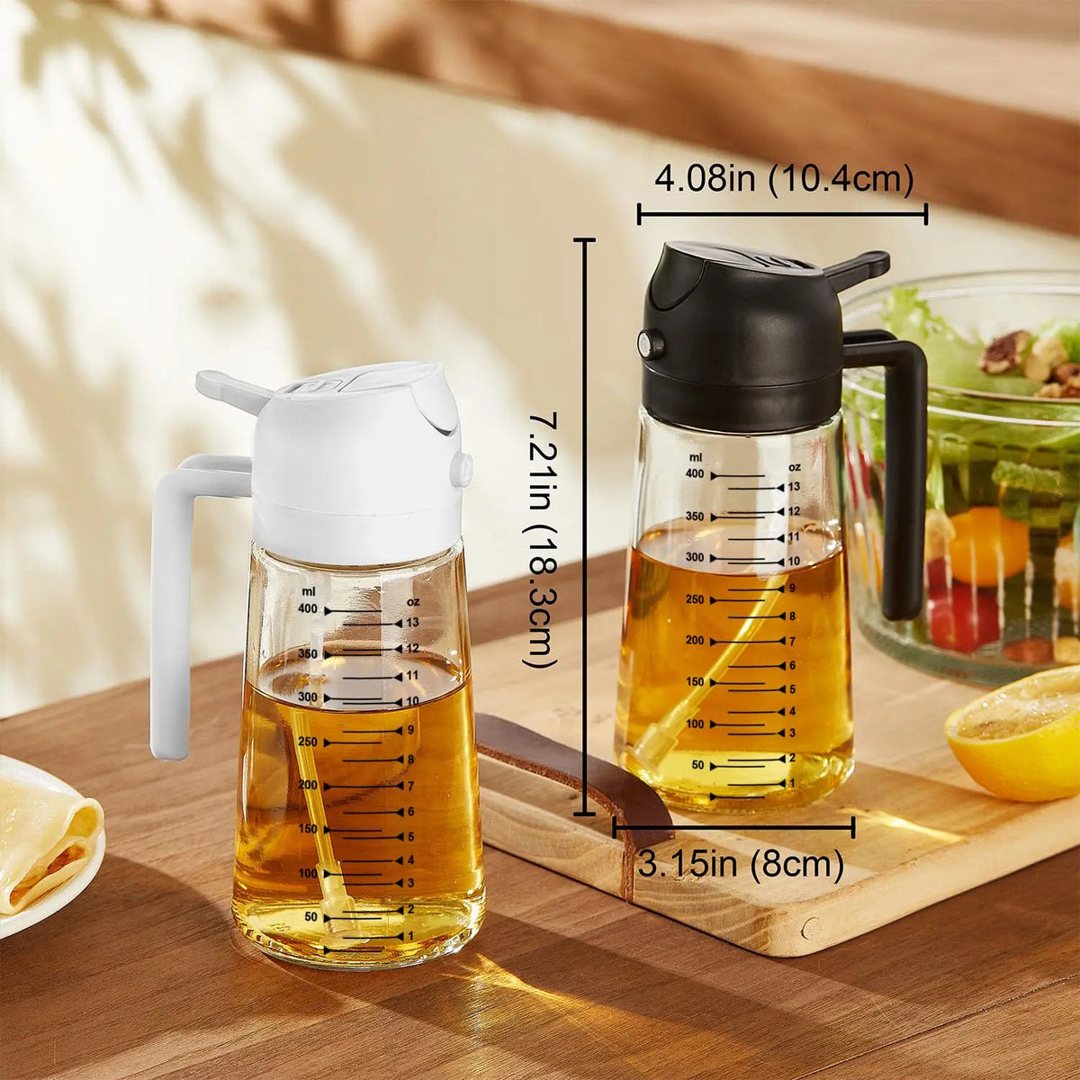 2-In-1 Food-Grade Oil Sprayer and Oil Dispenser Bottle, Multifunctional Kitchen Gadget in Black, Ideal Oil Tool for Air Fryer, Salad Making and BBQ Cooking, Modern Home Kitchen Accessory