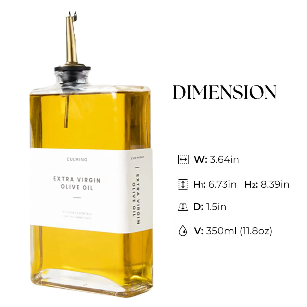 Culmino 2 Pcs Olive Oil Dispenser Bottle 350Ml | Premium Glass Cooking Oil & Vinegar Dispenser with 2 Gold Pourers Funnel Brush & 36 Labels