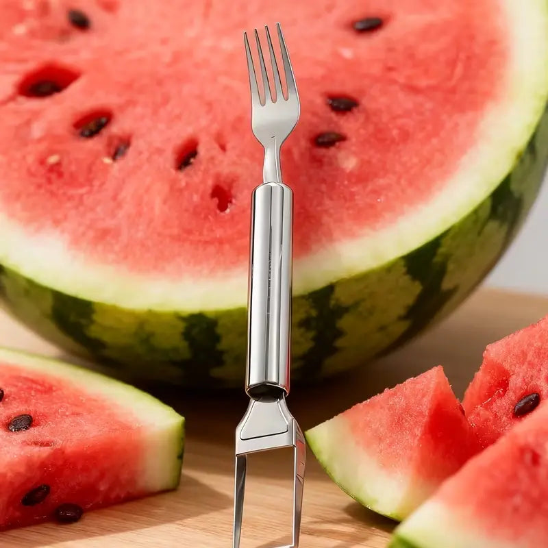 2-In-1 Watermelon Fork Slicer Cutter Stainless Steel Summer Watermelon Cutter for Kitchen Gadget Camping Home Party