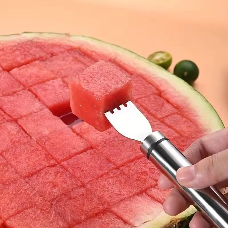 2-In-1 Watermelon Fork Slicer Cutter Stainless Steel Summer Watermelon Cutter for Kitchen Gadget Camping Home Party