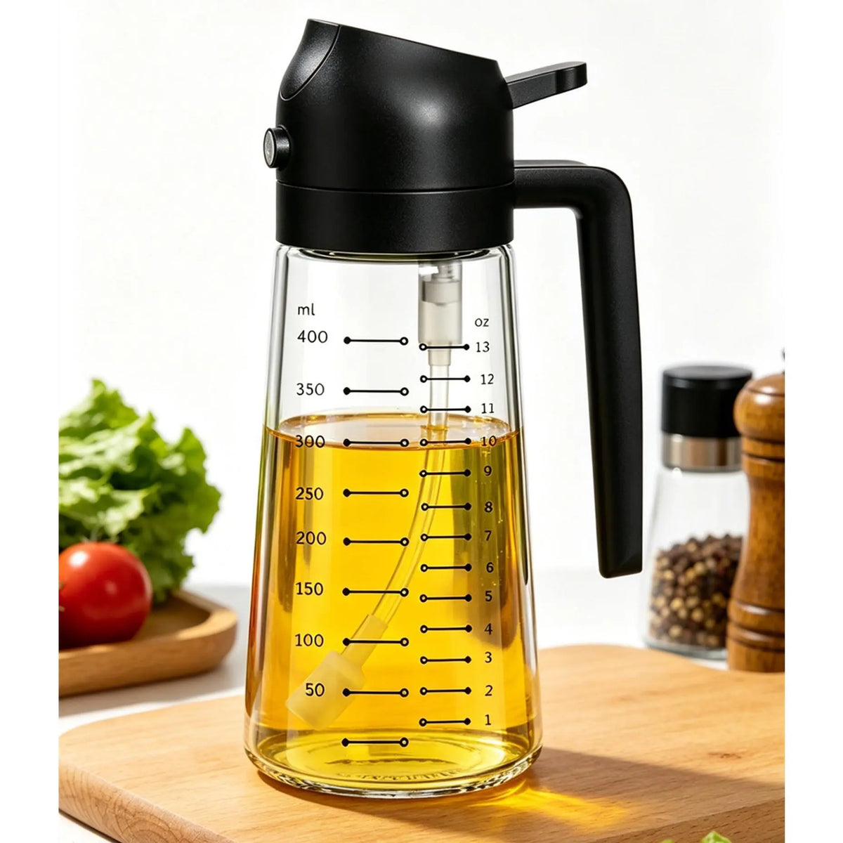 2-In-1 Food-Grade Oil Sprayer and Oil Dispenser Bottle, Multifunctional Kitchen Gadget in Black, Ideal Oil Tool for Air Fryer, Salad Making and BBQ Cooking, Modern Home Kitchen Accessory