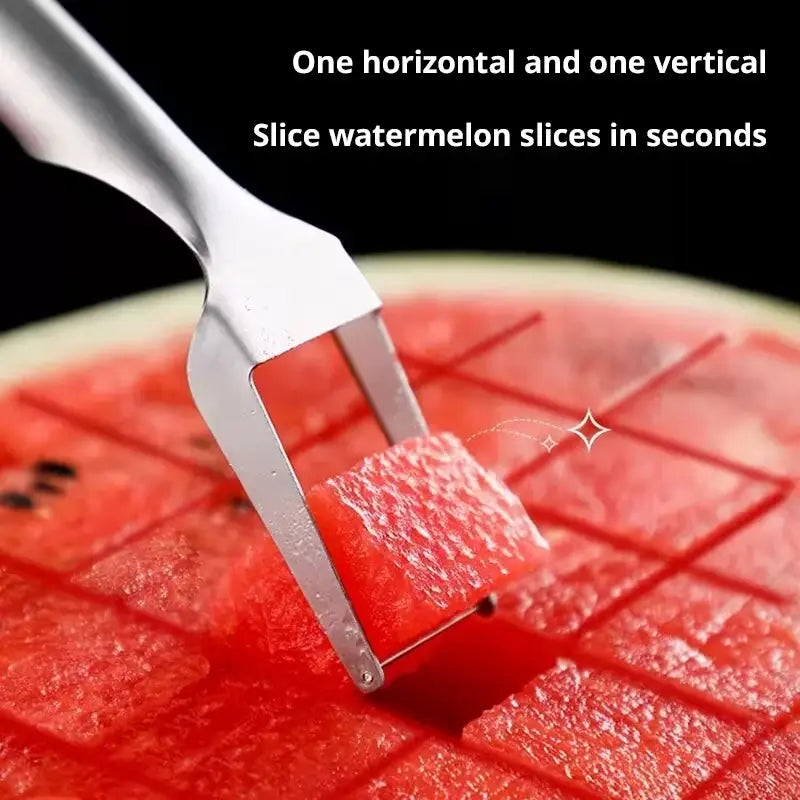 2-In-1 Watermelon Fork Slicer Cutter Stainless Steel Summer Watermelon Cutter for Kitchen Gadget Camping Home Party