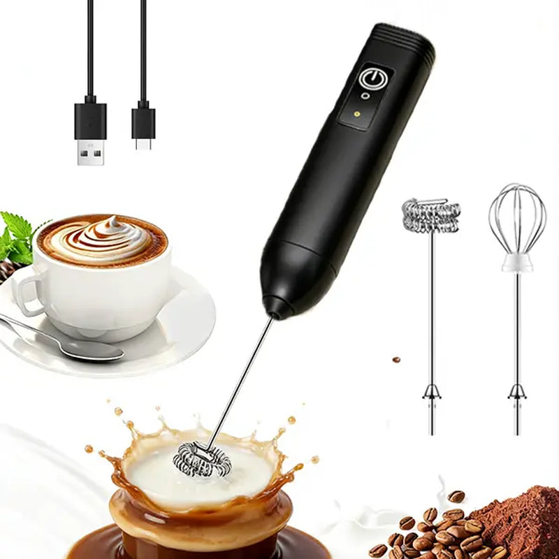 Handheld Milk Frother, High-Powered Turbo Engine USB Rechargeable Electric Foam Maker with Dual Whisks, 3 Speeds, 1-Button Operated, Lightweight and Portable USB-C Charging Stainless Steel Mixer for Morning Coffee, Protein Powder Coffee Equipment Coffee B