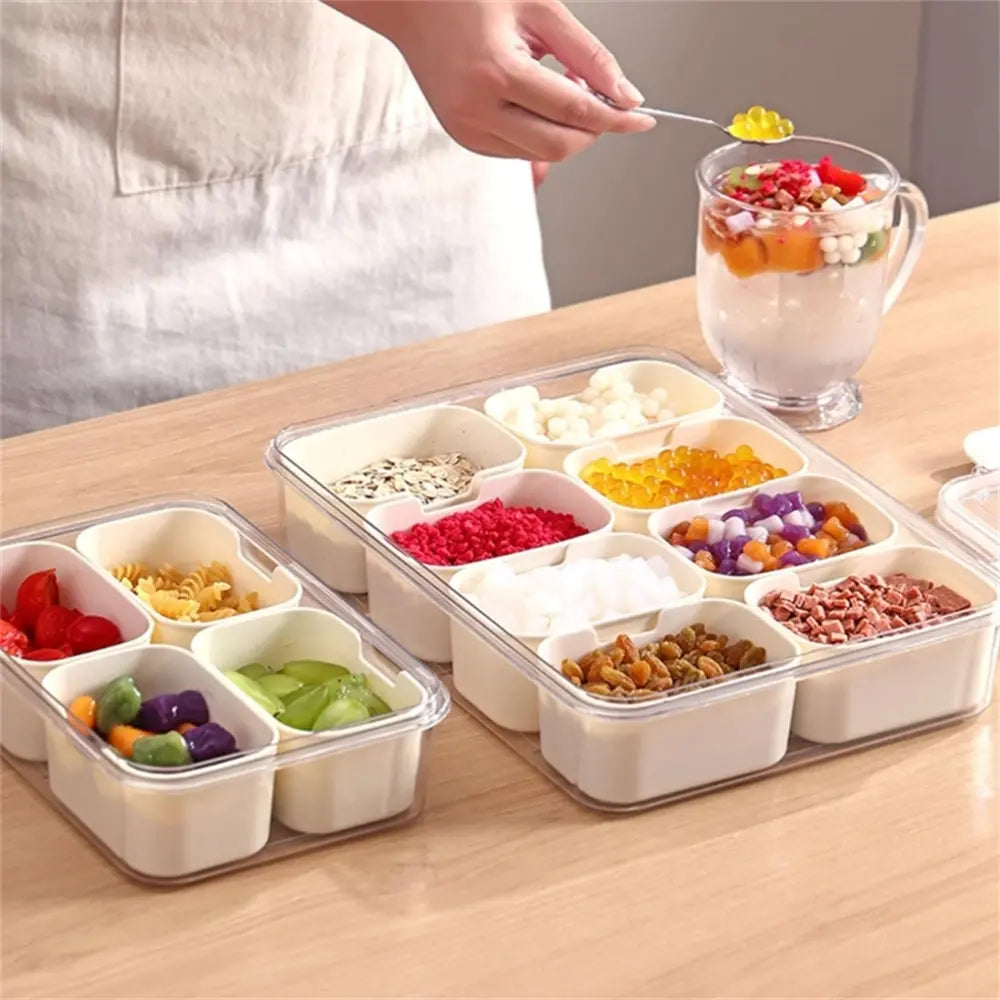 1 Pack (4/8 Compartments)Snackle Box Charcuterie Container Divided Serving Tray with Lid and Handle Portable Snack Platters for Fruit Nuts Candy Entertaining Party Picnic