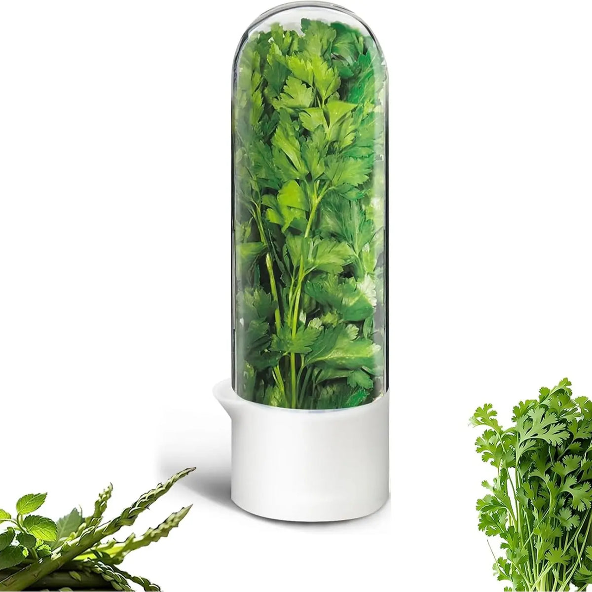 Herb Keeper for Refrigerator, Fresh Herb Storage Container with Water Reservoir, Cilantro, Parsley & Mint Saver