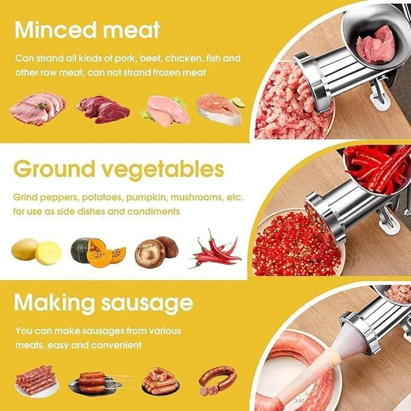 Manual Meat Grinder, Heavy Duty Aluminum Alloy Hand Meat Grinder with Table Clamp, Meat Mincer Sausage Maker for Beef Pepper Mushroom