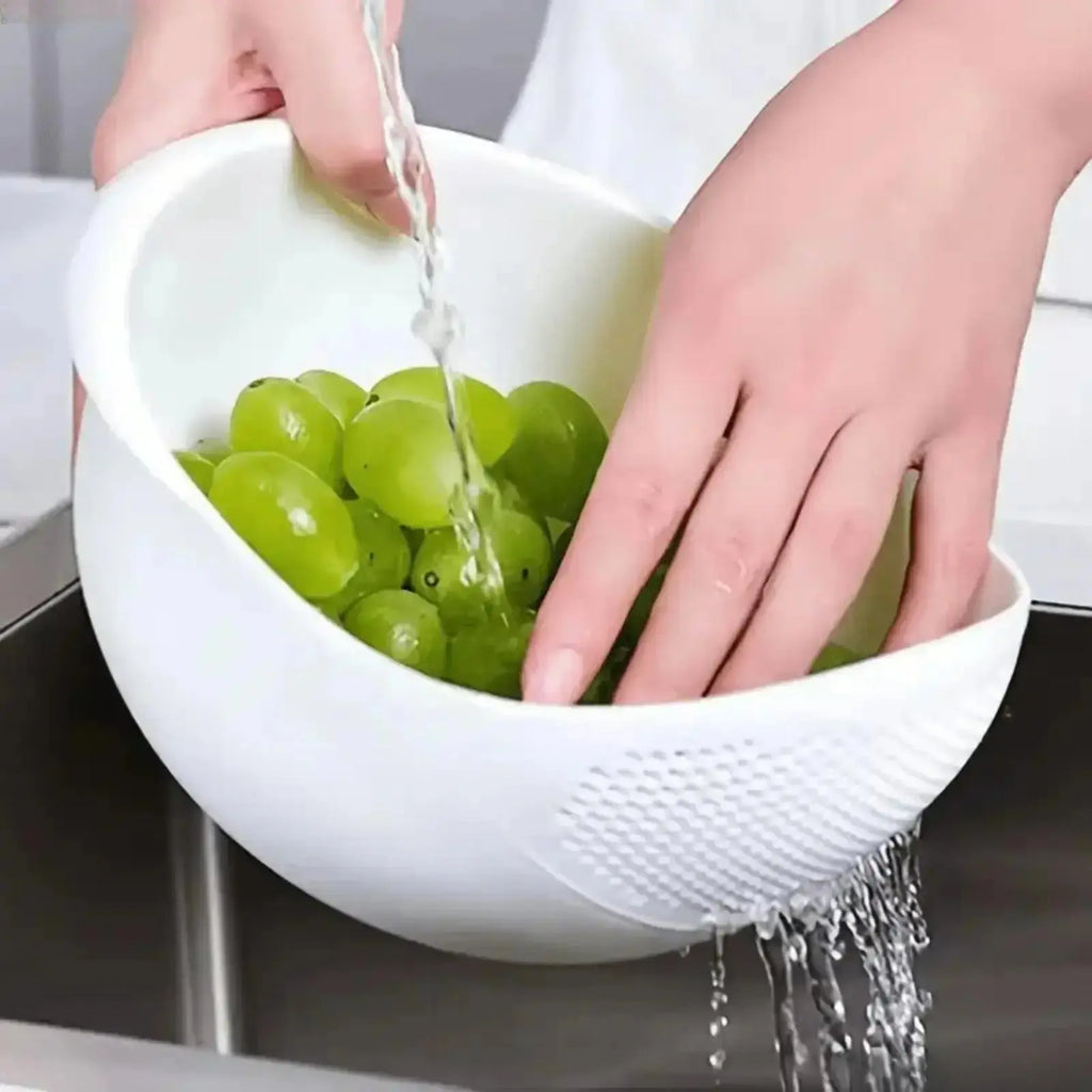 Multi-Functional Kitchen Drain Basket Basin, Dual Layer Colander Strainer for Rice Fruits Vegetables Household Food Washing Tool