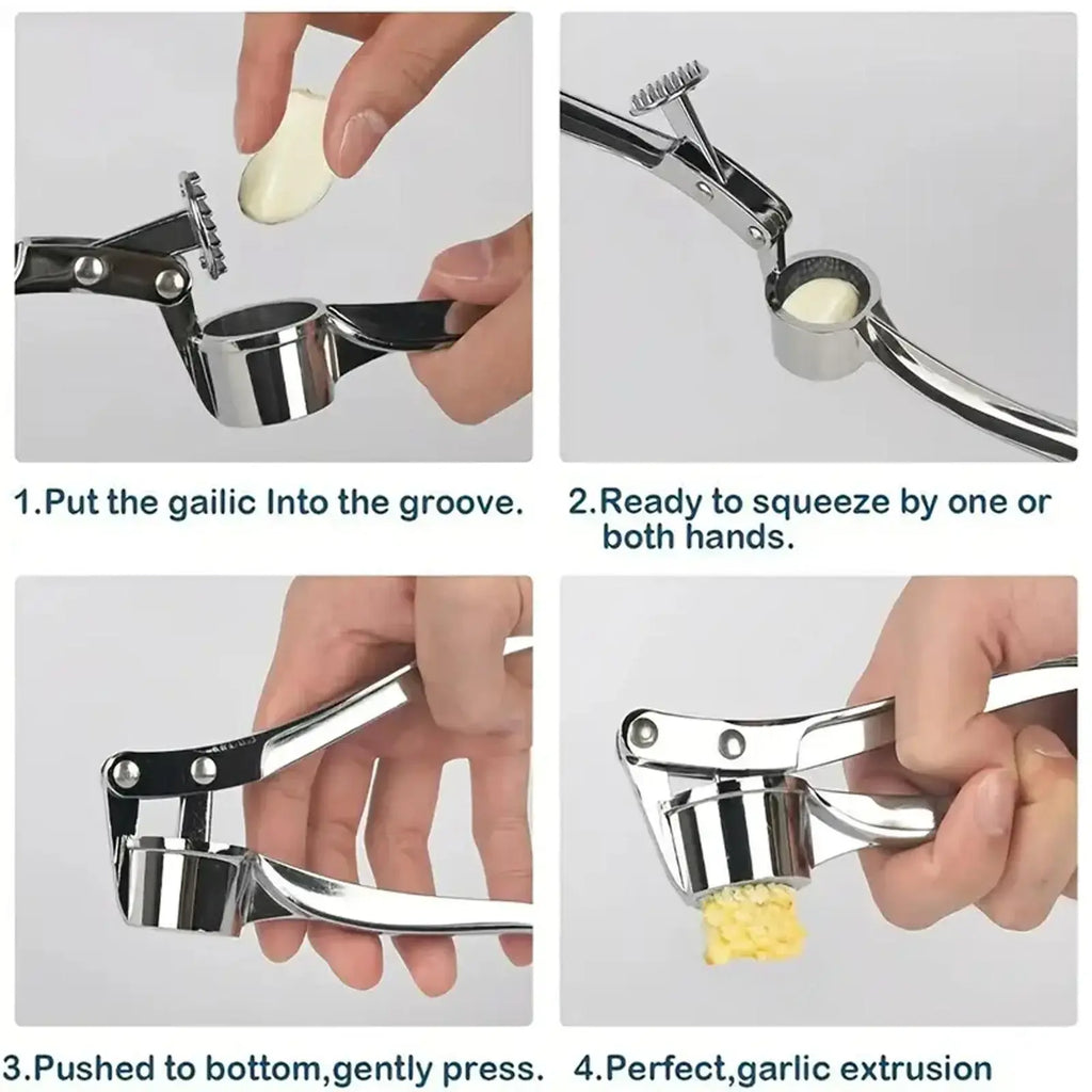 Sturdy 5-In-1 Stainless Steel Garlic Press Multi-Tool - Durable Kitchen Cooking Utensils for Adults, Home Cooking Supplies with Mincer, Crusher, Bottle Opener, Pit Remover, Easy to Clean Kitchenware