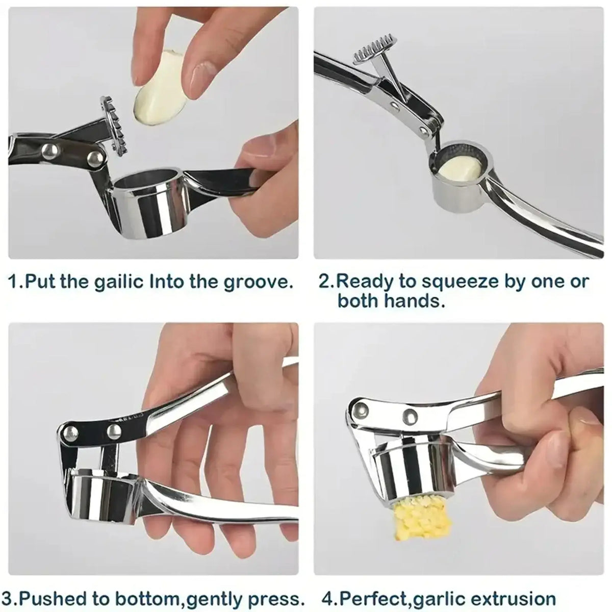 Sturdy 5-In-1 Stainless Steel Garlic Press Multi-Tool - Durable Kitchen Cooking Utensils for Adults, Home Cooking Supplies with Mincer, Crusher, Bottle Opener, Pit Remover, Easy to Clean Kitchenware