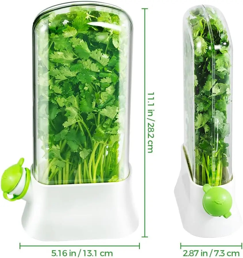 Herb Keeper for Refrigerator, Fresh Herb Storage Container with Water Reservoir, Cilantro, Parsley & Mint Saver