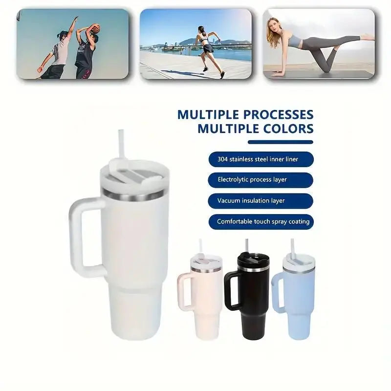 40Oz Straw Cup, 1 Count Reusable Stainless Steel Vacuum Flask with Straw, Drinking Cup for Cold & Hot Drinks, Water, Ice Tea or Coffee, Smoothie