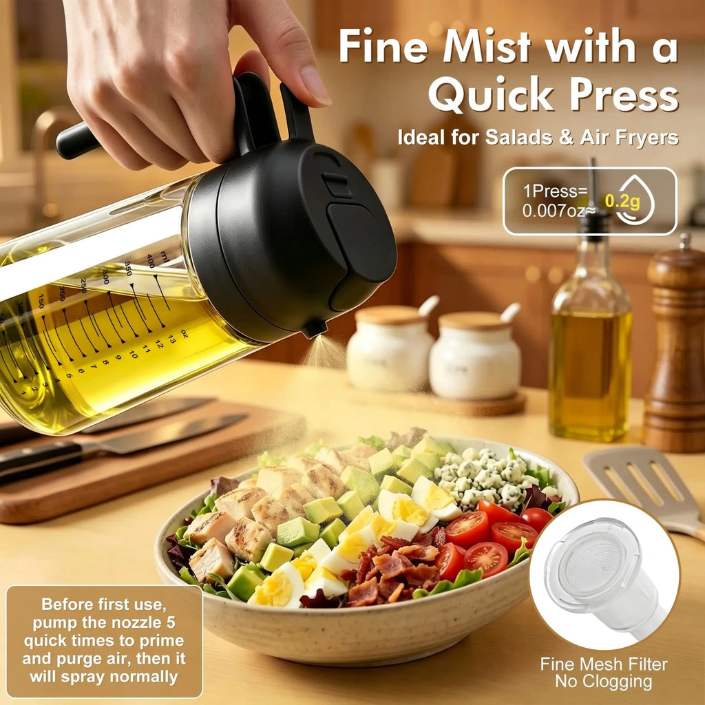 2-In-1 Food-Grade Oil Sprayer and Oil Dispenser Bottle, Multifunctional Kitchen Gadget in Black, Ideal Oil Tool for Air Fryer, Salad Making and BBQ Cooking, Modern Home Kitchen Accessory