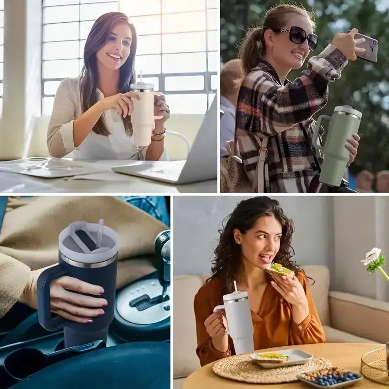 40Oz Straw Cup, 1 Count Reusable Stainless Steel Vacuum Flask with Straw, Drinking Cup for Cold & Hot Drinks, Water, Ice Tea or Coffee, Smoothie