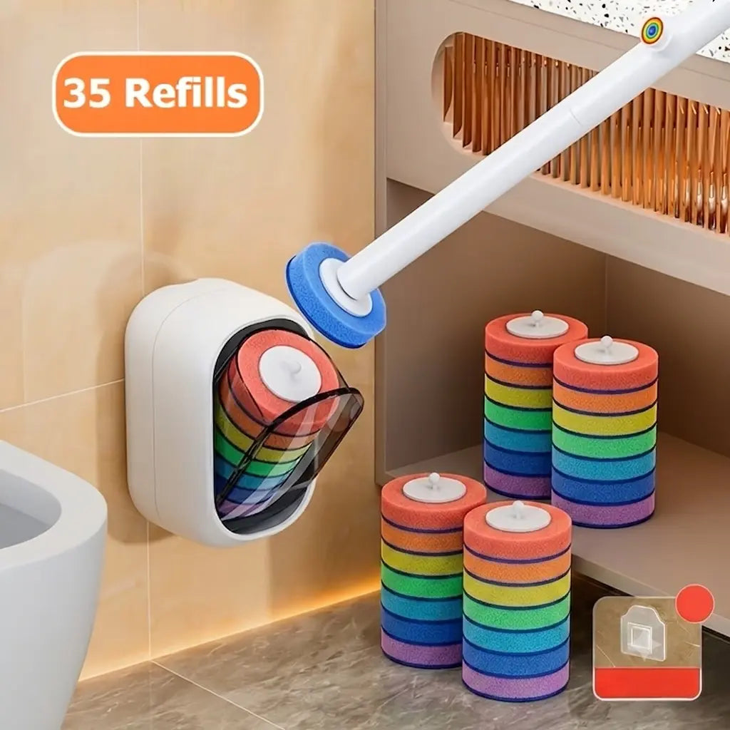 Joybos Rainbow Disposable Toilet Scrubber Set, Wall-Mount Plastic Bathroom Wand with Upgraded Colorful Reusable Sponge Refills, Cleaning Agent & Foam Action Bowl System,Sohochic