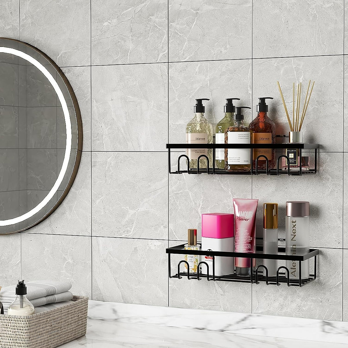 5 Pack Shower Caddy Adhesive Shower Organizer for Bathroom Storage & Kitchen