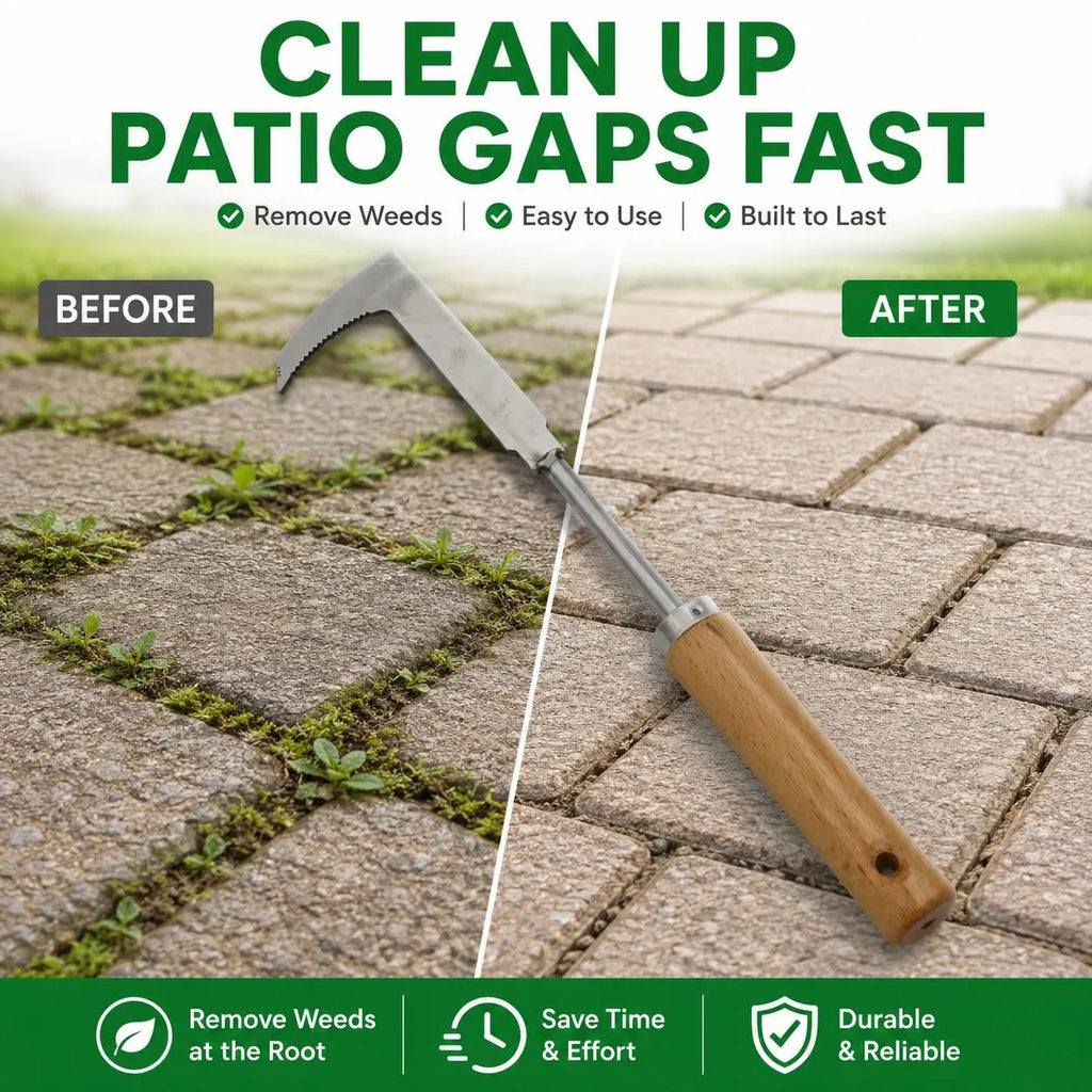 Serrated Crack Weeding Hook, Extended Reach Gap Cleaner to Remove Weeds without Bending Down