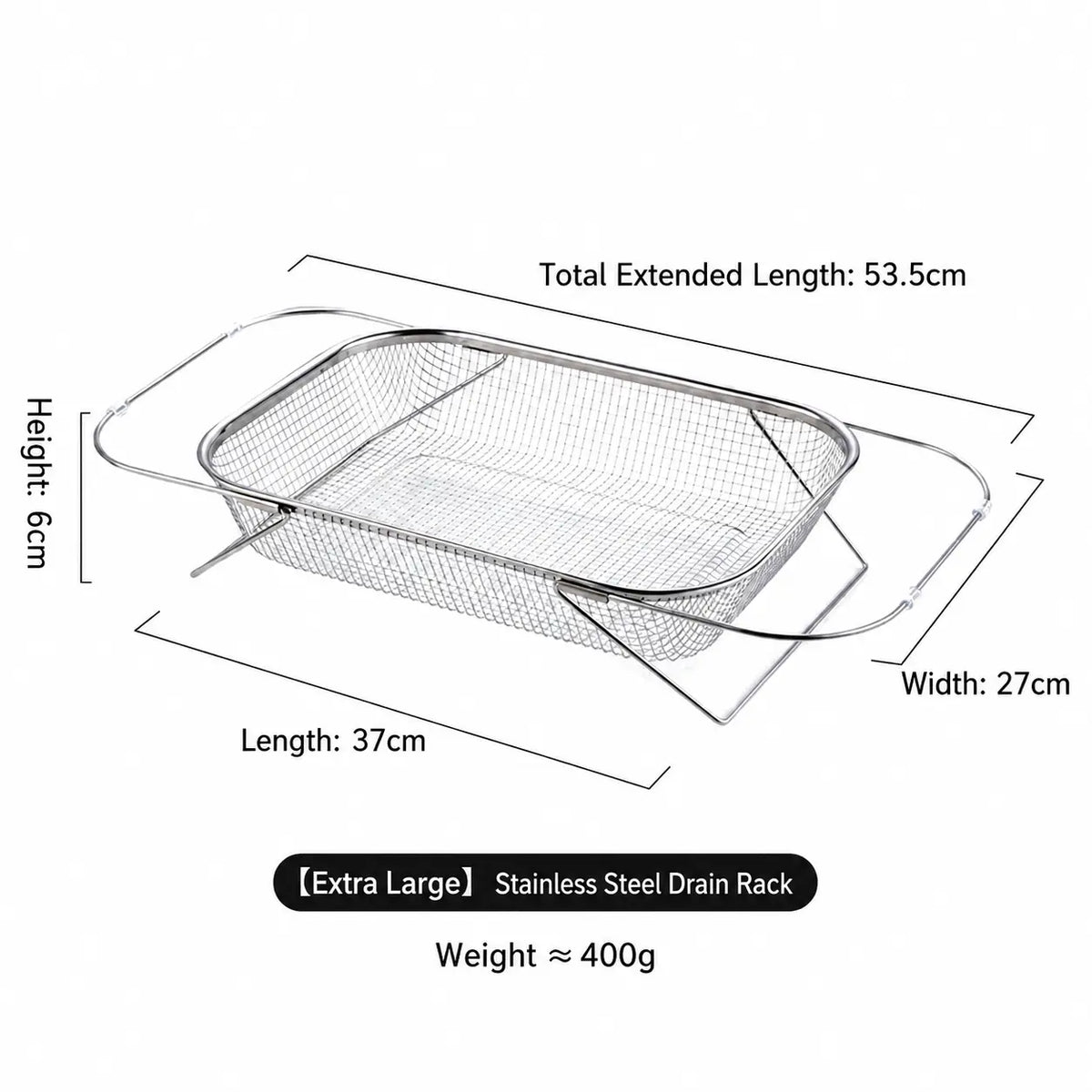Stainless Steel Expandable Over-The-Sink Colander Strainer Basket, Rectangle Fine Mesh Kitchen Utensils with Handles, Silver Kitchen Essential Supplies, Kitchen Supplies