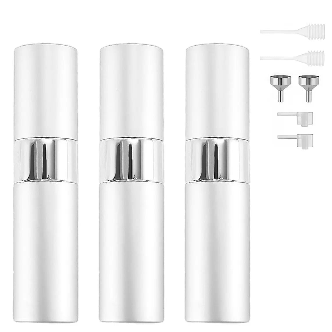 Home Supplies Multi-Pack Bundle - 3-Piece 8Ml Refillable Aluminum Cosmetic Perfume Sprays (Adjustable, ABS Rotating Mechanism, Portable Travel), Airtight Stackable Snack Containers (Maintains Freshness), XXL Rolling-Wheel Under-Bed Storage Organizers