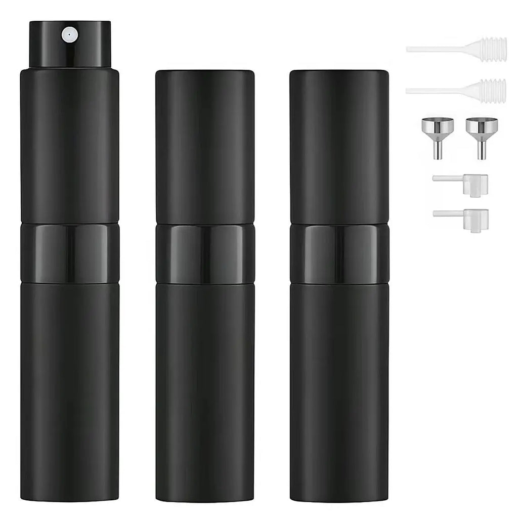 Home Supplies Multi-Pack Bundle - 3-Piece 8Ml Refillable Aluminum Cosmetic Perfume Sprays (Adjustable, ABS Rotating Mechanism, Portable Travel), Airtight Stackable Snack Containers (Maintains Freshness), XXL Rolling-Wheel Under-Bed Storage Organizers