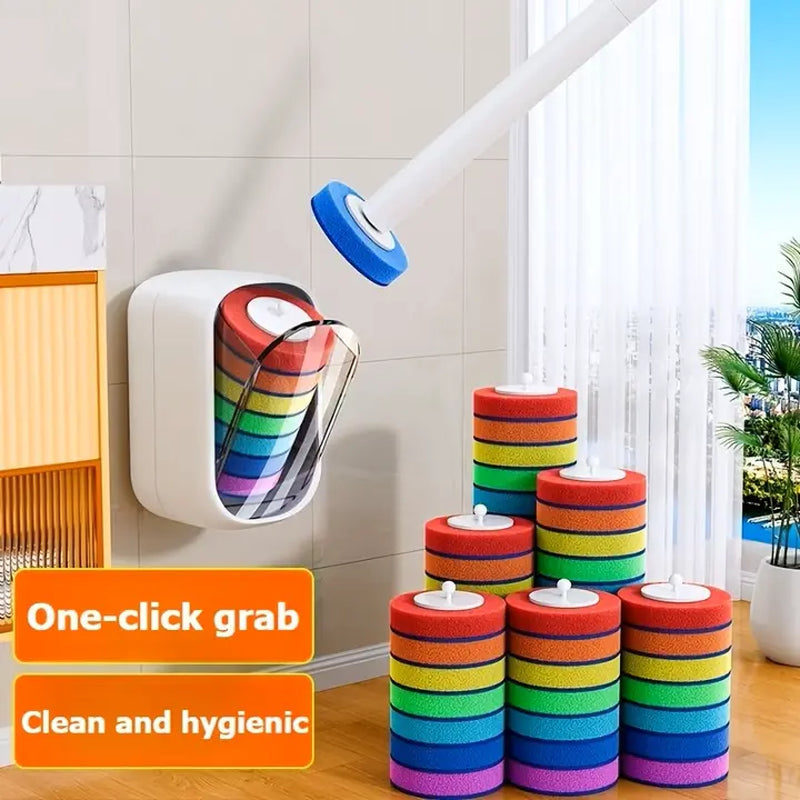 Joybos Rainbow Disposable Toilet Scrubber Set, Wall-Mount Plastic Bathroom Wand with Upgraded Colorful Reusable Sponge Refills, Cleaning Agent & Foam Action Bowl System,Sohochic