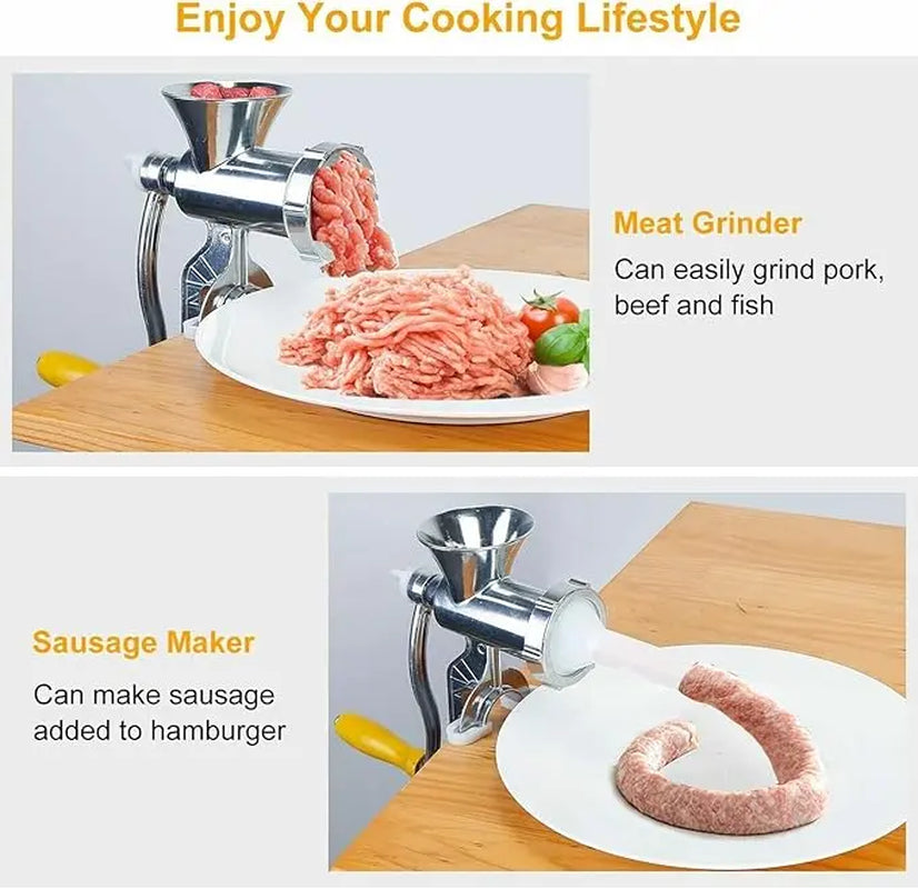 Manual Meat Grinder, Heavy Duty Aluminum Alloy Hand Meat Grinder with Table Clamp, Meat Mincer Sausage Maker for Beef Pepper Mushroom