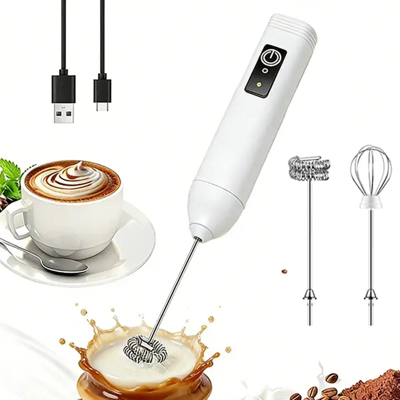 Handheld Milk Frother, High-Powered Turbo Engine USB Rechargeable Electric Foam Maker with Dual Whisks, 3 Speeds, 1-Button Operated, Lightweight and Portable USB-C Charging Stainless Steel Mixer for Morning Coffee, Protein Powder Coffee Equipment Coffee B